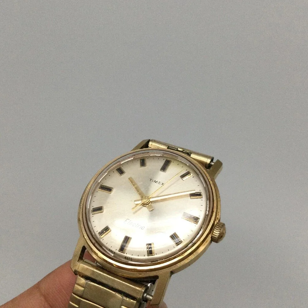 Vintage Timex Electric Mens Watch 34mm Gold Tone Band NOT RUNNING FOR PARTS